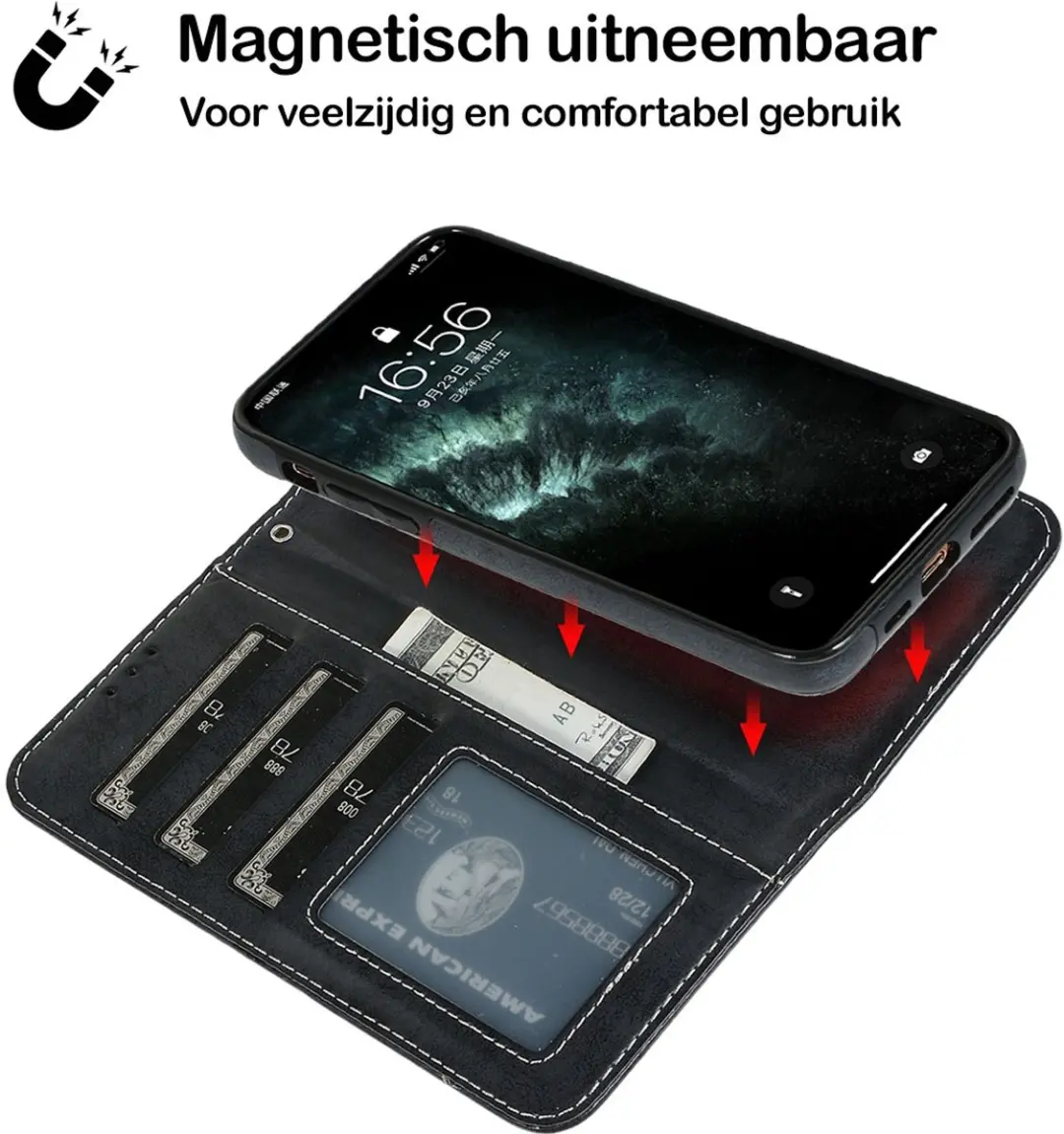 MobiQ 2-in-1 Wallet Case iPhone 14 Pro Max - 3 Pasjes - Zwart