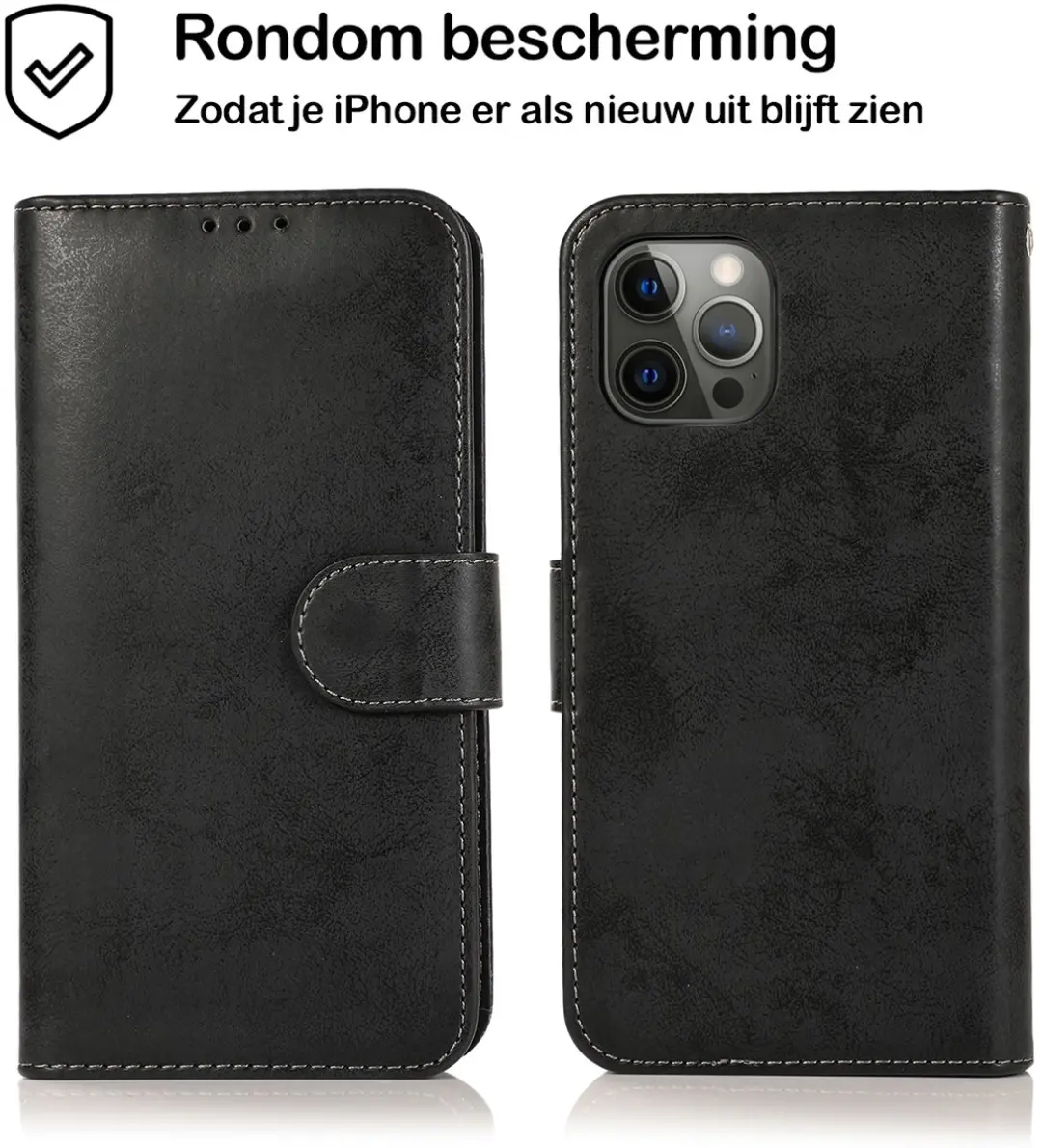 MobiQ 2-in-1 Wallet Case iPhone 14 Pro Max - 3 Pasjes - Zwart