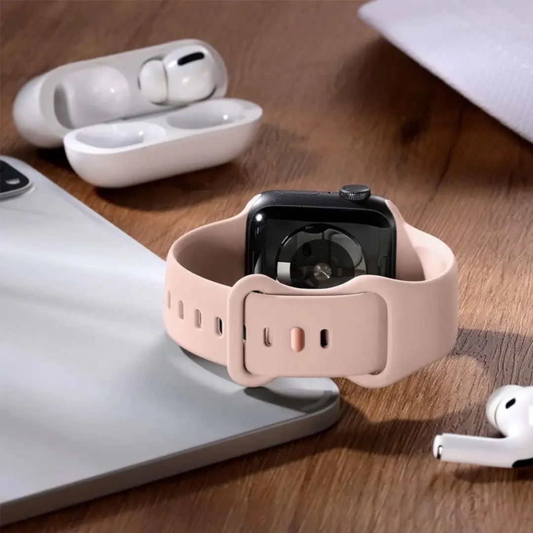 MobiQ Siliconen Bandje Apple Watch 45mm - Lichtroze