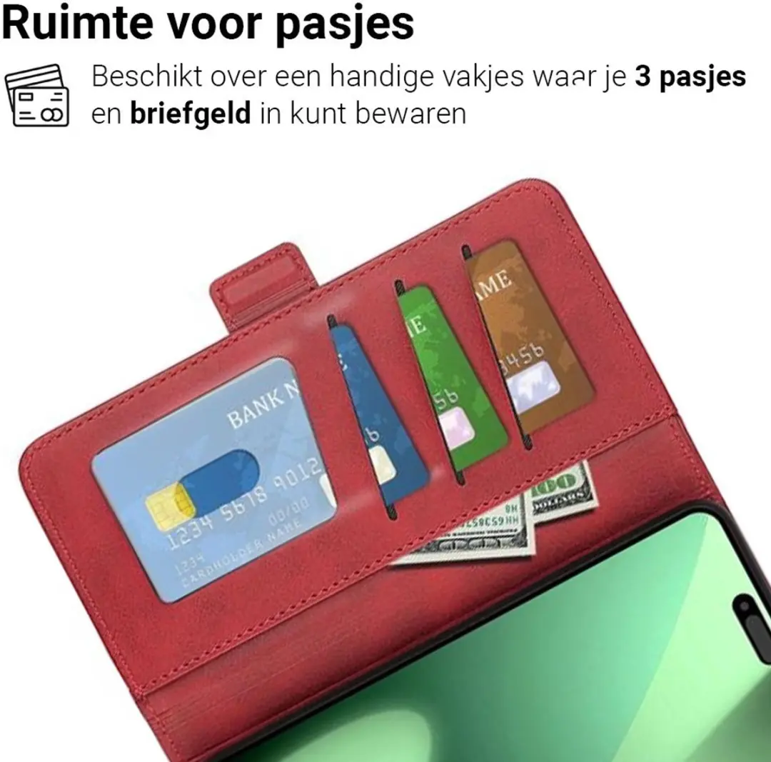 MobiQ PU Lederen Wallet Hoesje iPhone 17 Pro Max - Rood - MPN 46-01474