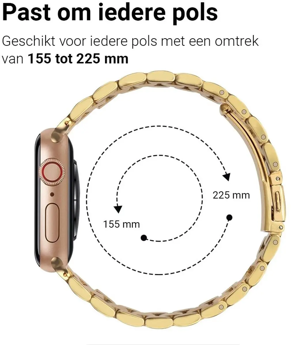 MobiQ Luxe Metalen Bandje Apple Watch 45mm - Goud
