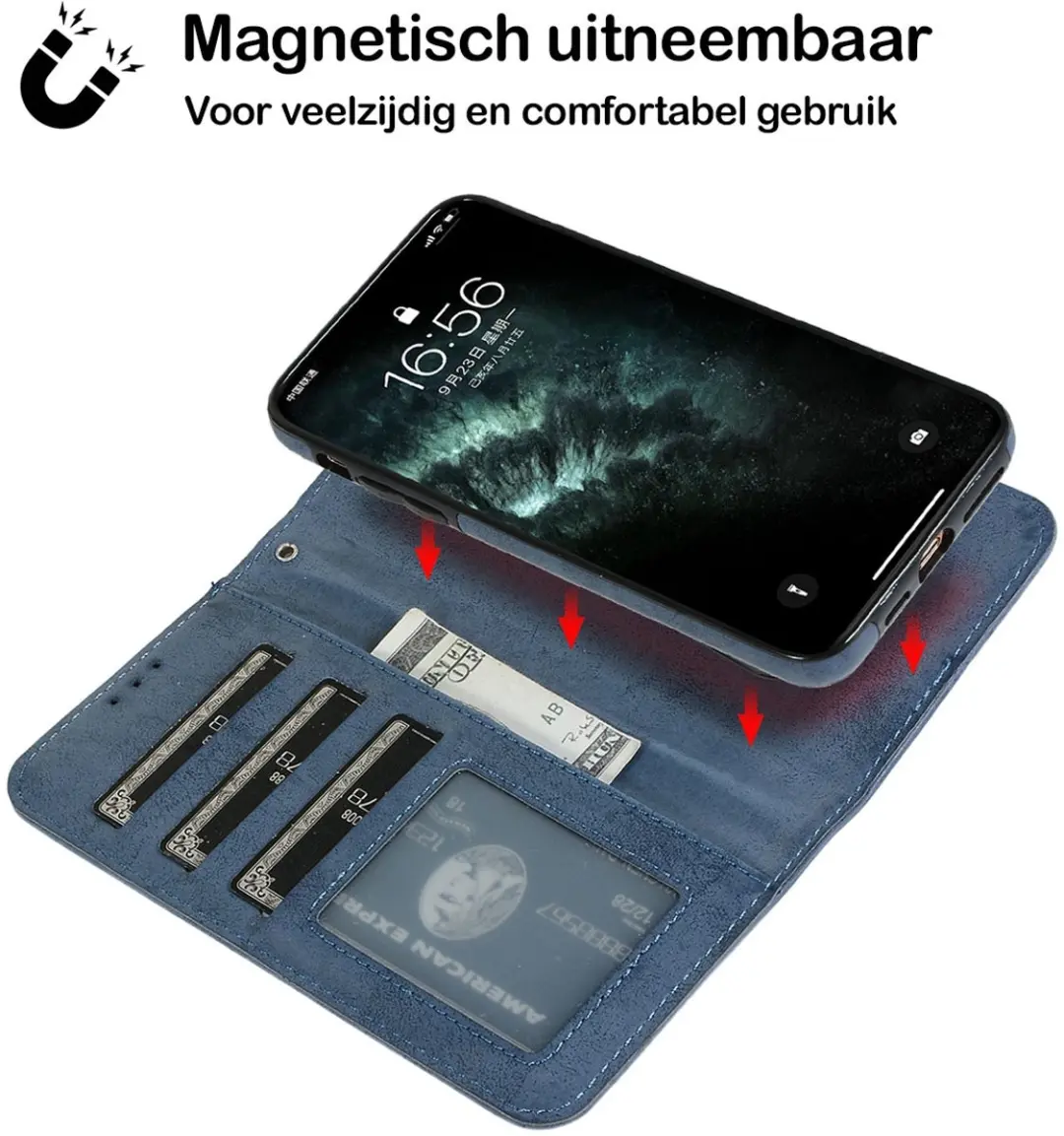 MobiQ 2-in-1 Wallet Case iPhone 14 Pro - 3 Pasjes - donkerblauw