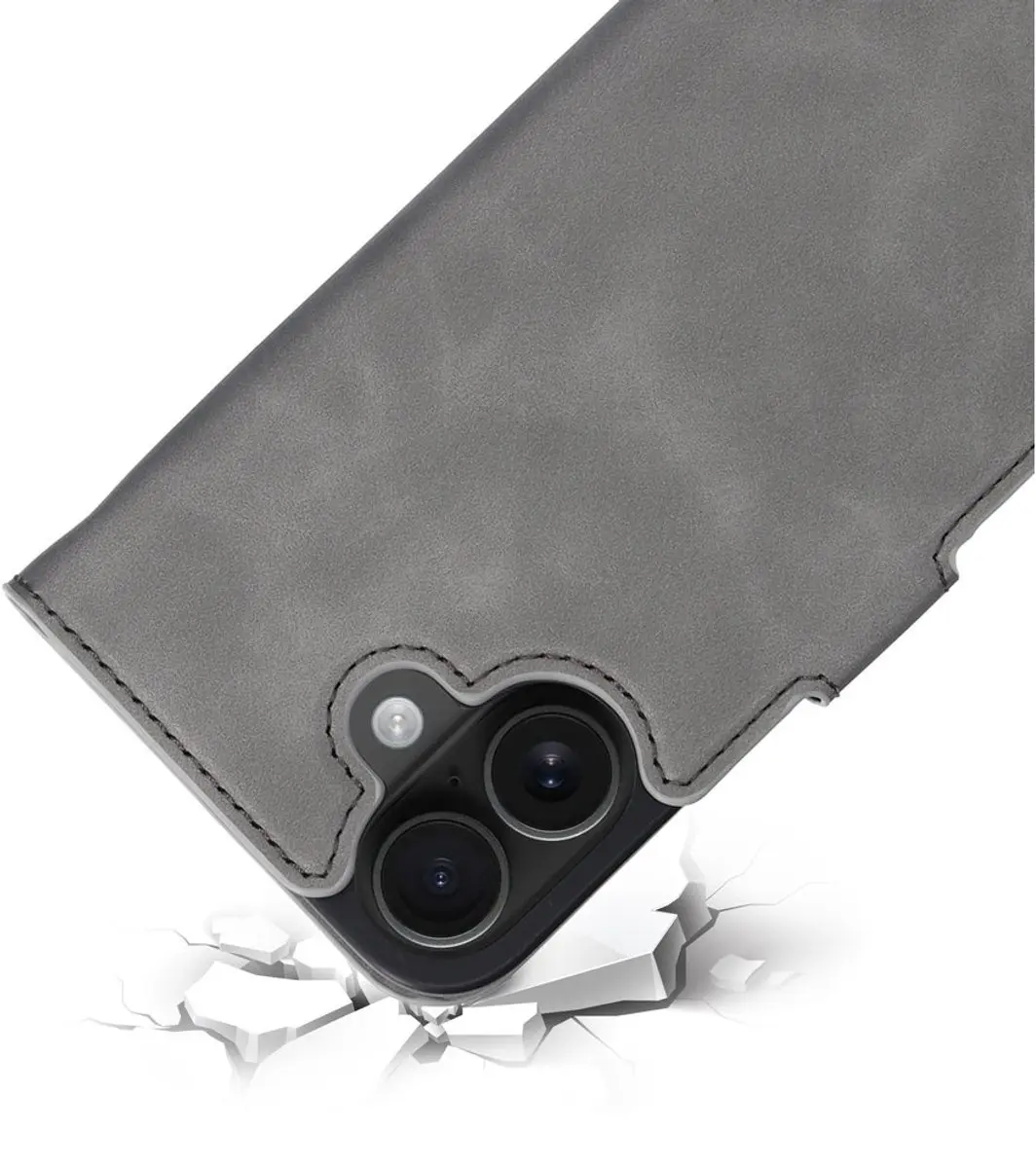 Mobiparts MP-128065 Hoesje iPhone 16 - Wallet Eco Leer Grijs
