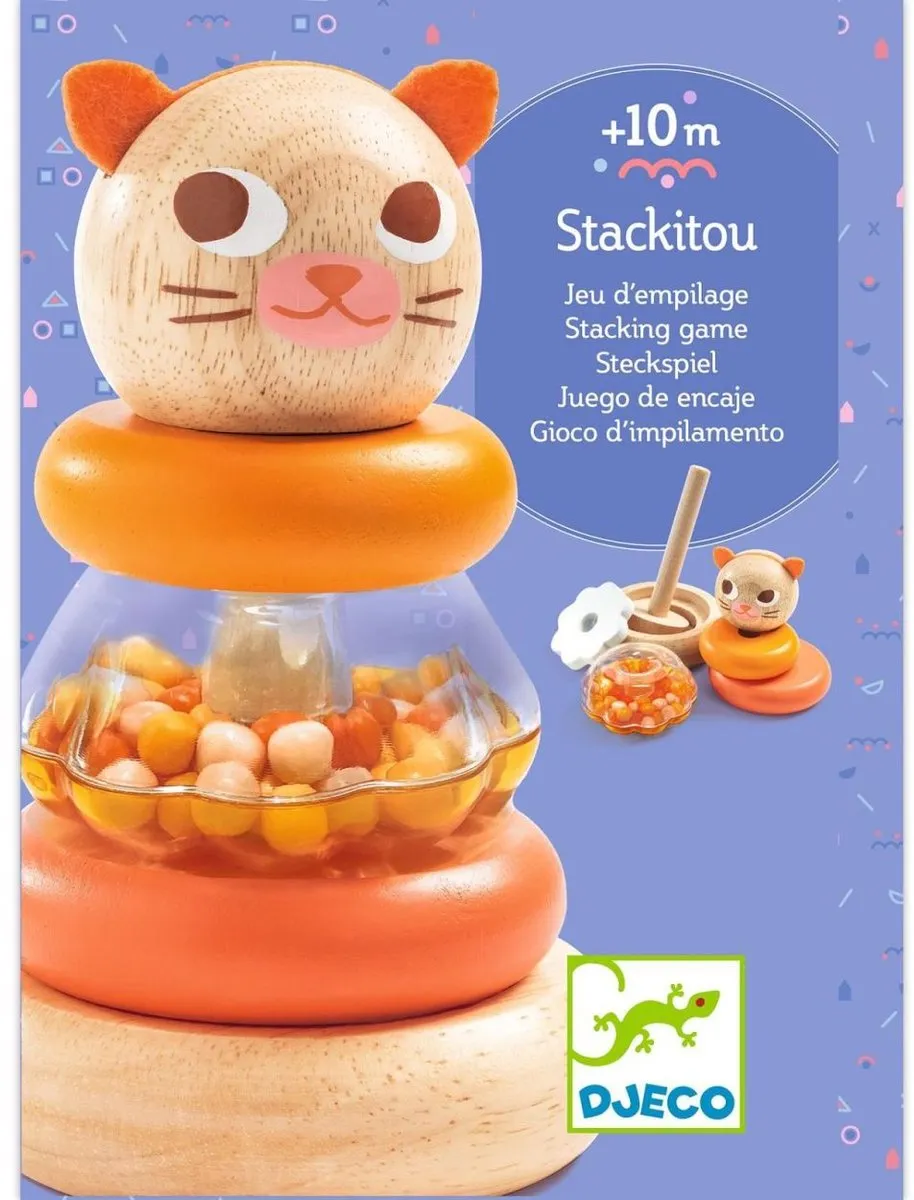 Djeco Stapelspel Stackitou - 4 Stukken - Hout/Wit/Oranje - afbeelding 2 van 4