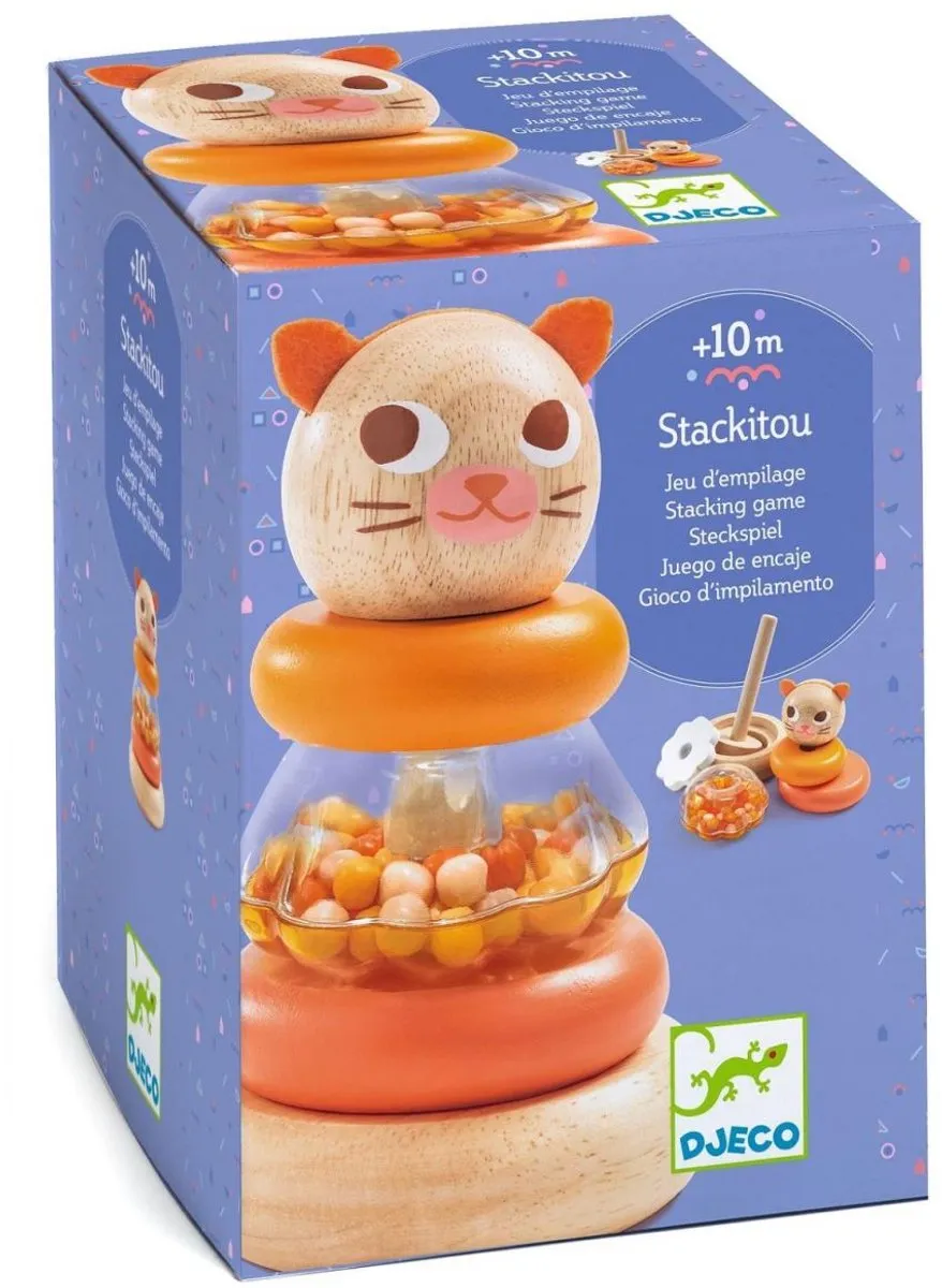 Djeco Stapelspel Stackitou - 4 Stukken - Hout/Wit/Oranje - afbeelding 4 van 4