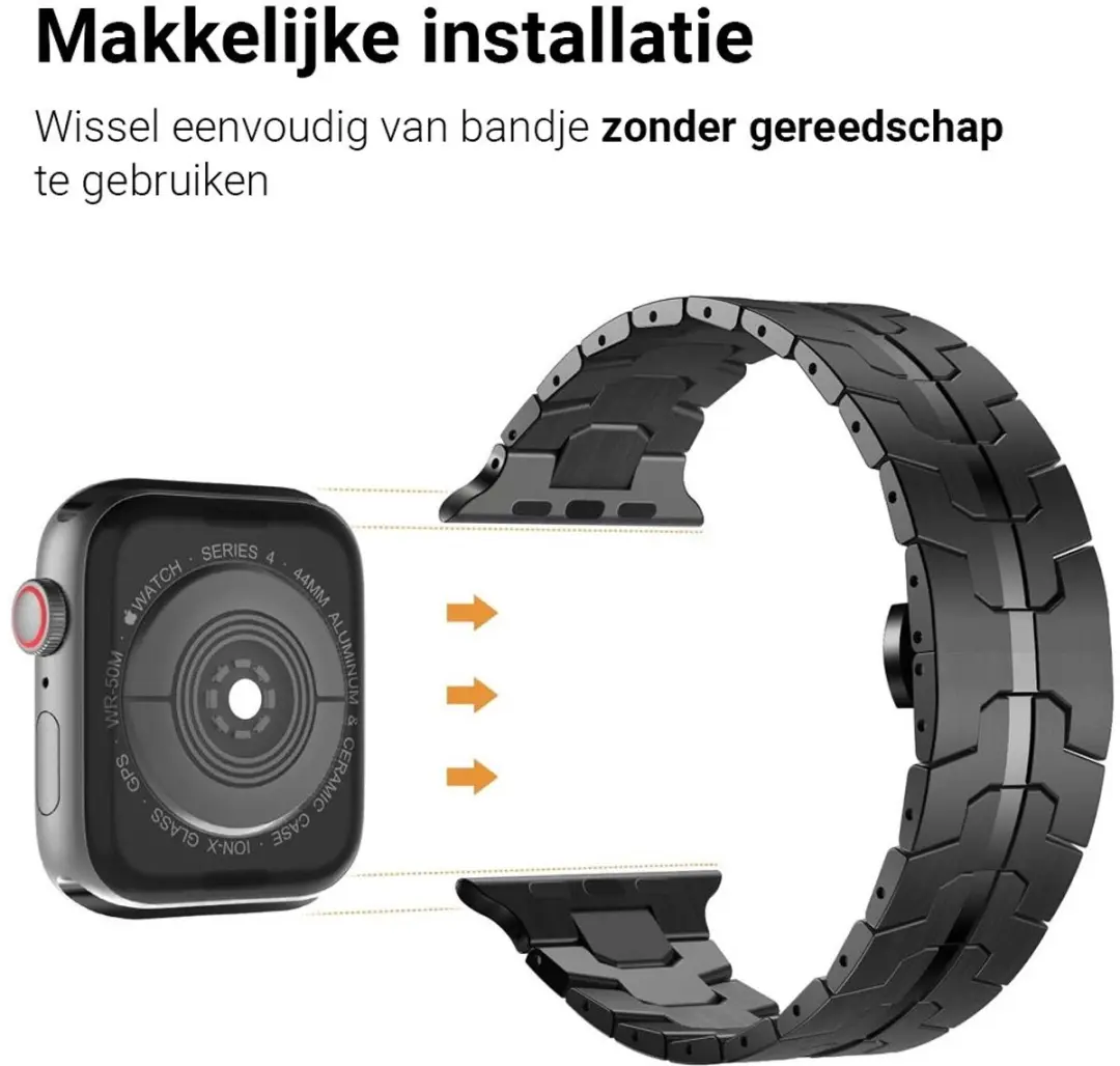 MobiQ Titanium Bandje Apple Watch 44mm - Zwart
