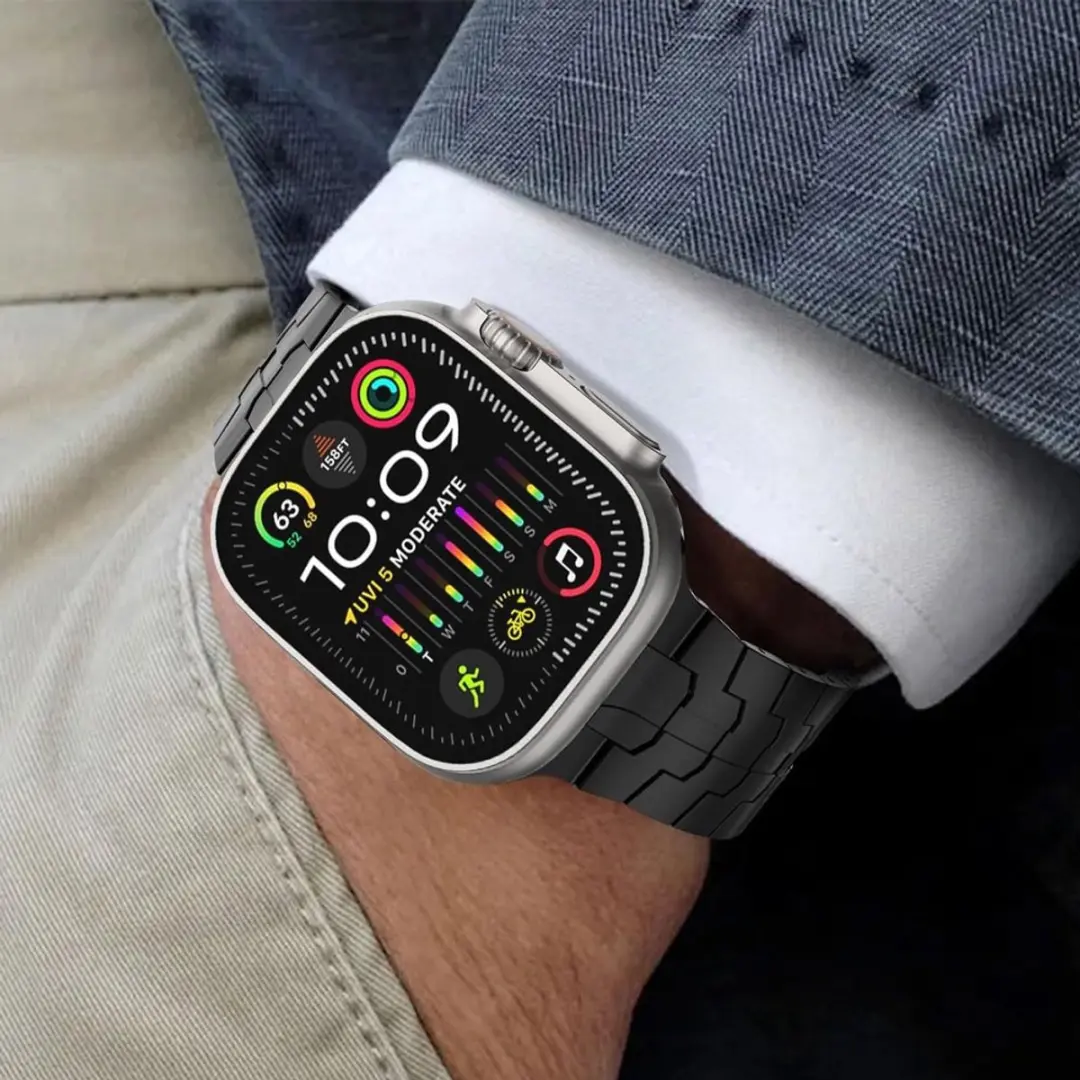 MobiQ Titanium Bandje Apple Watch 44mm - Zwart