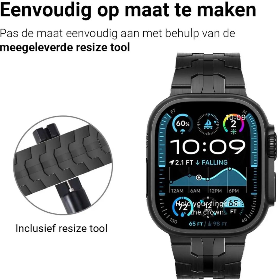 MobiQ Titanium Bandje Apple Watch 44mm - Zwart