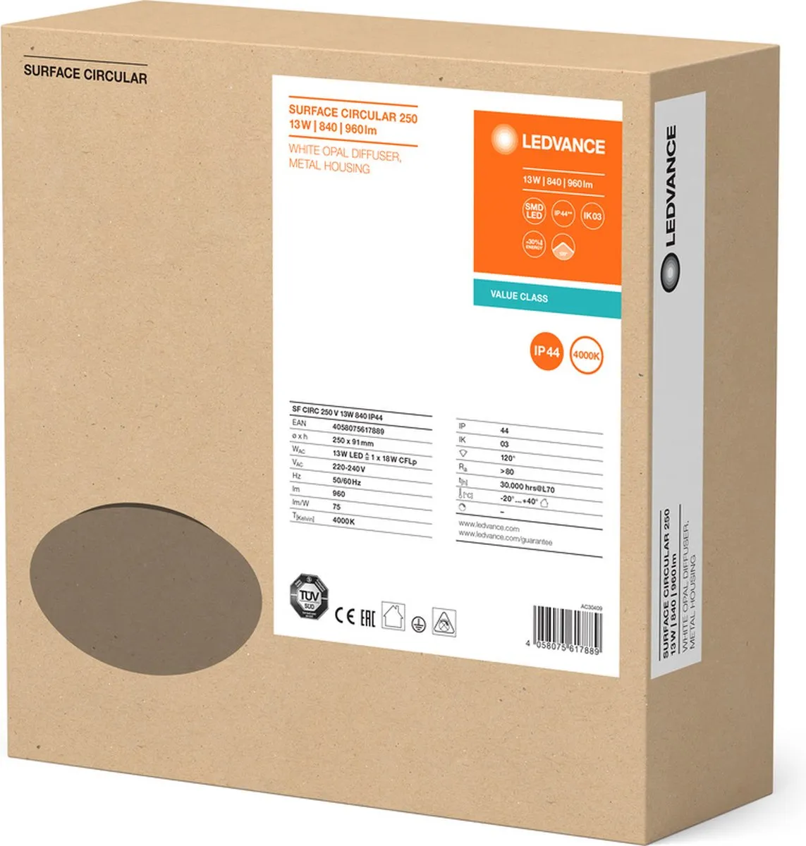 LEDVANCE LED Bulkhead Circulair 250 - 13W 960lm - IP44