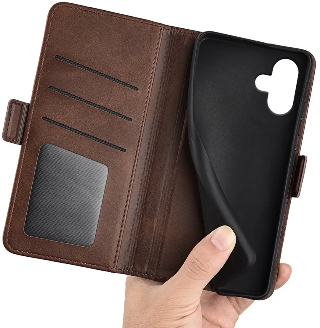MobiQ PU Lederen Wallet Case iPhone 16 Plus - donkerbruin