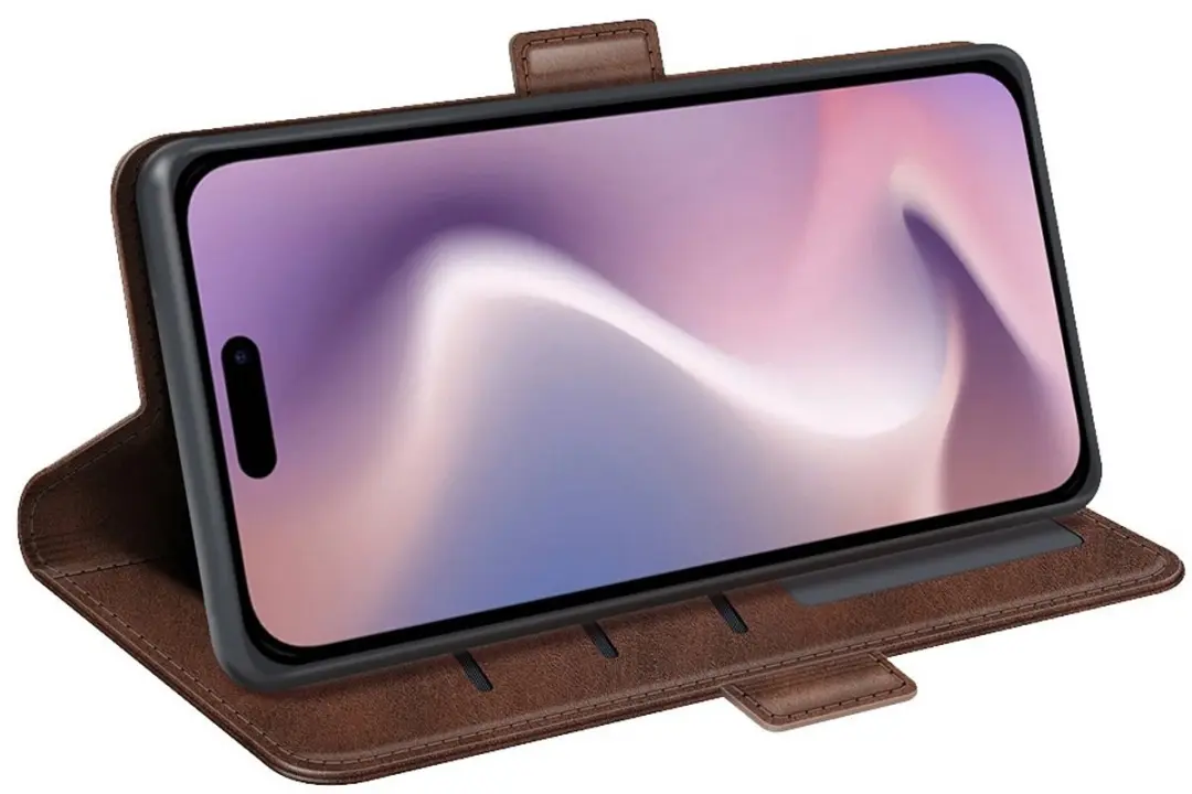 MobiQ PU Lederen Wallet Case iPhone 16 Plus - donkerbruin