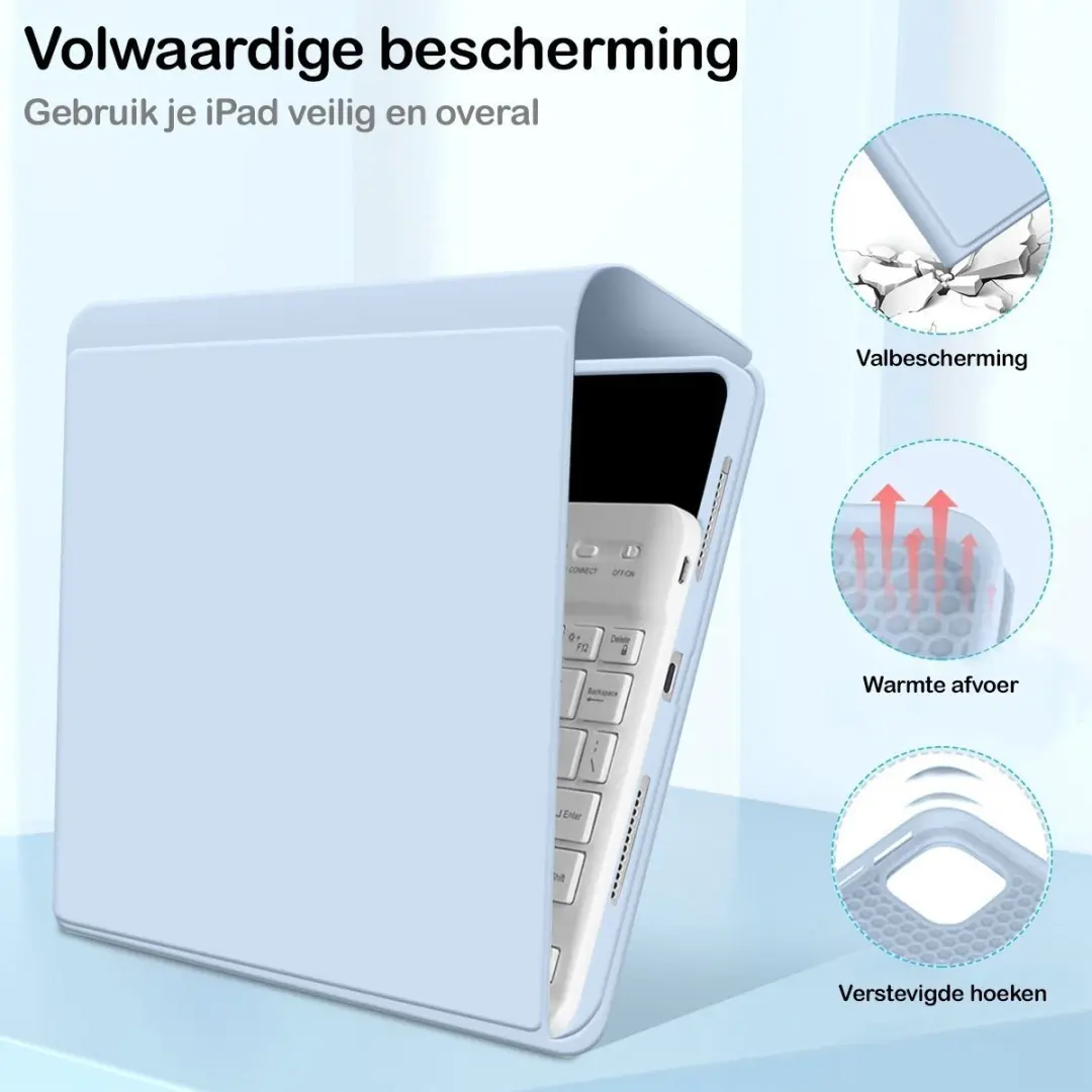 MobiQ 46-01809 iPad Air 13 M4 Hoes met Toetsenbord - lichtblauw