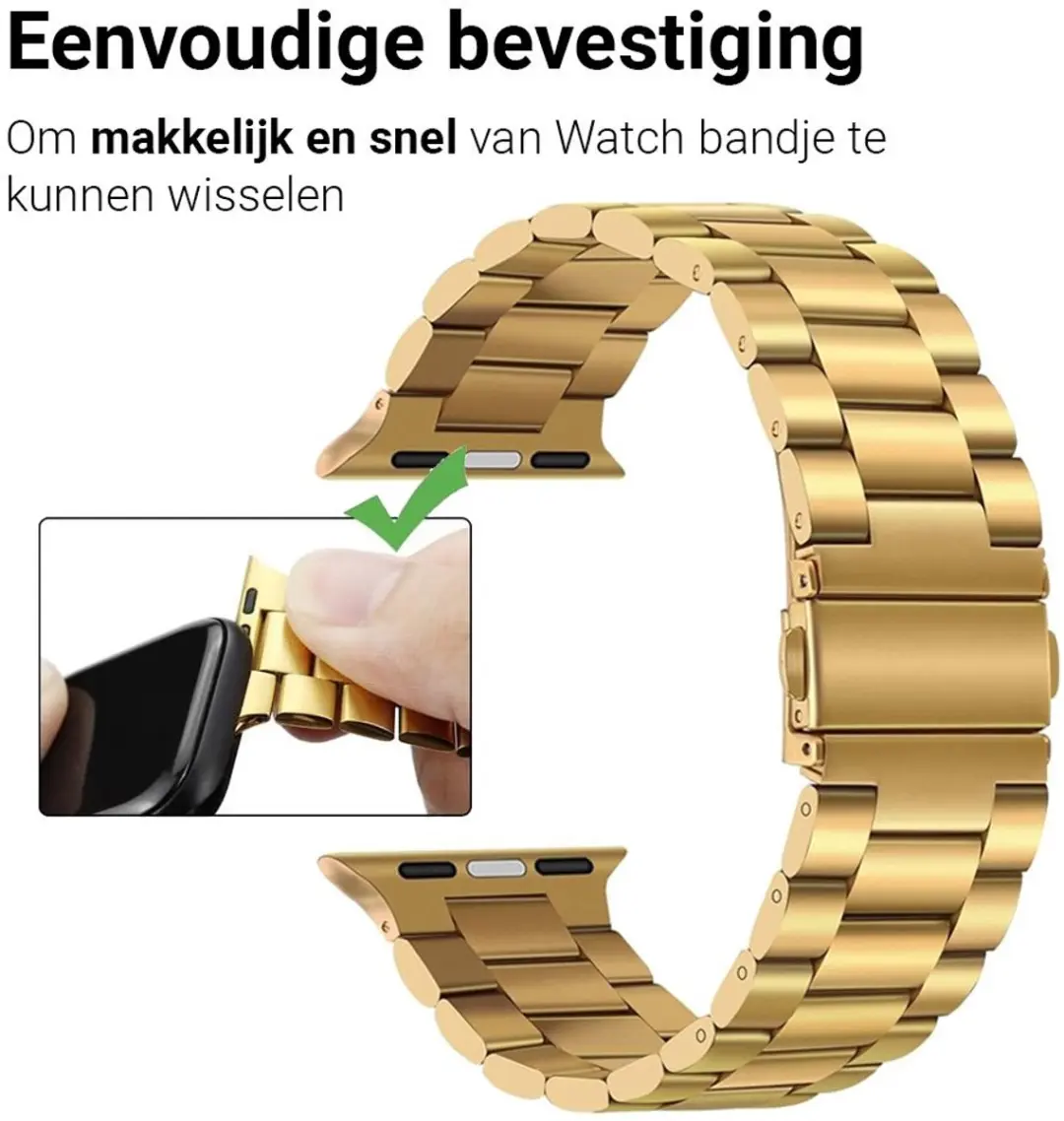 MobiQ Luxe Metalen Bandje Apple Watch 44mm - Goud