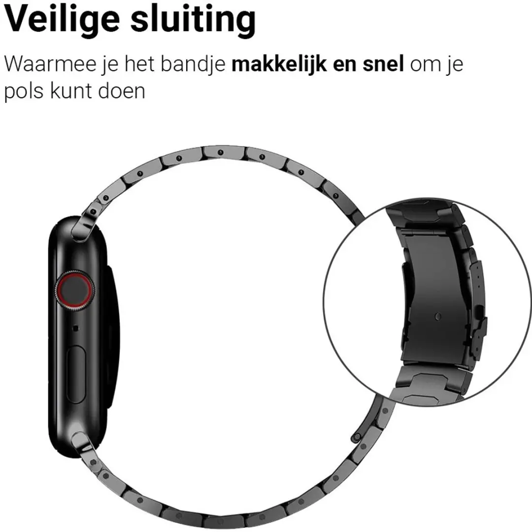 MobiQ Titanium Bandje Apple Watch 46mm - Zwart