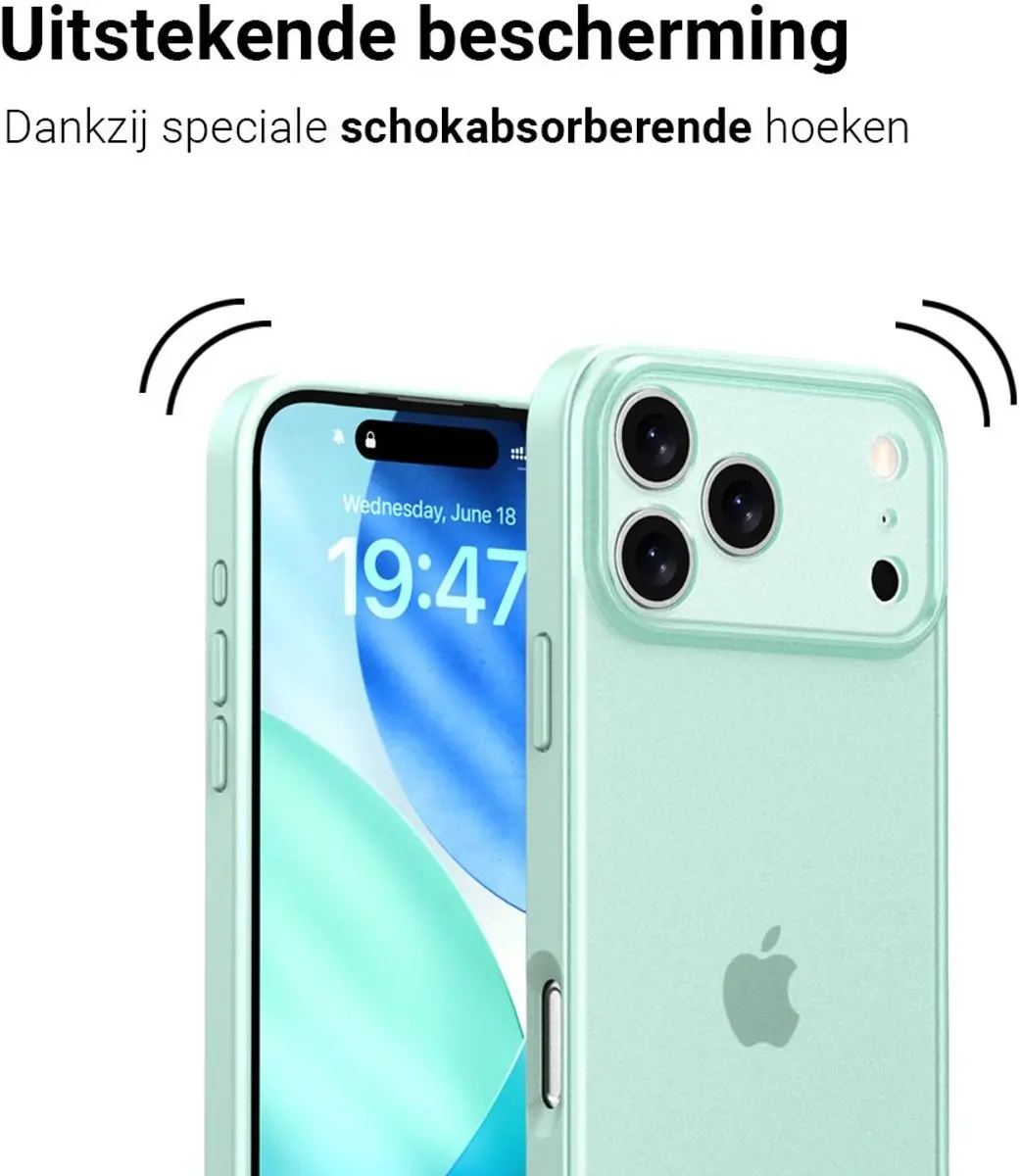 MobiQ Frosted Rugged Bumper Hoesje iPhone 17 Pro Max - Turqoise - 46-01543