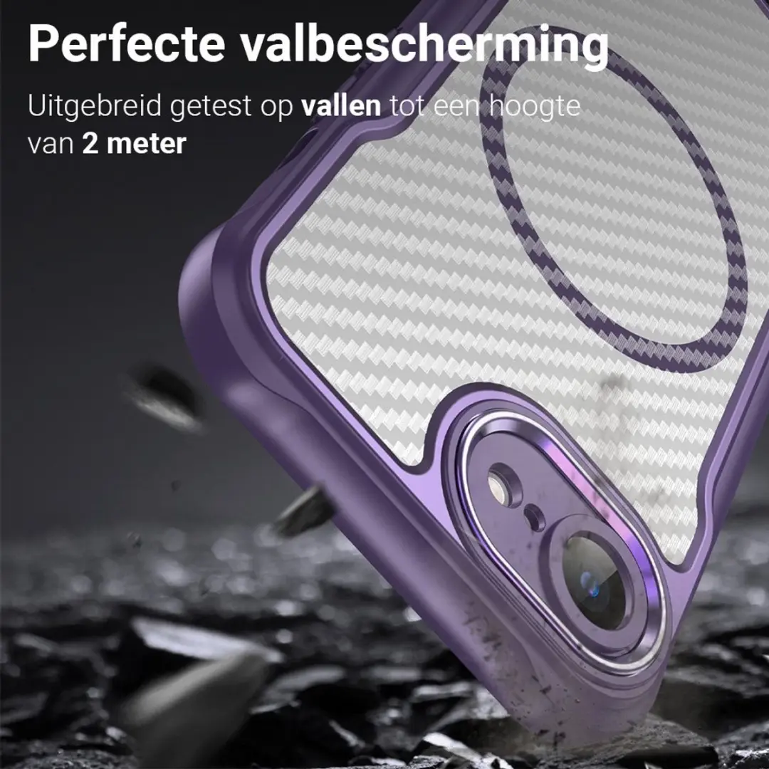 MobiQ Carbon Look MagSafe Hoesje iPhone 16e 46-00855 - Paars