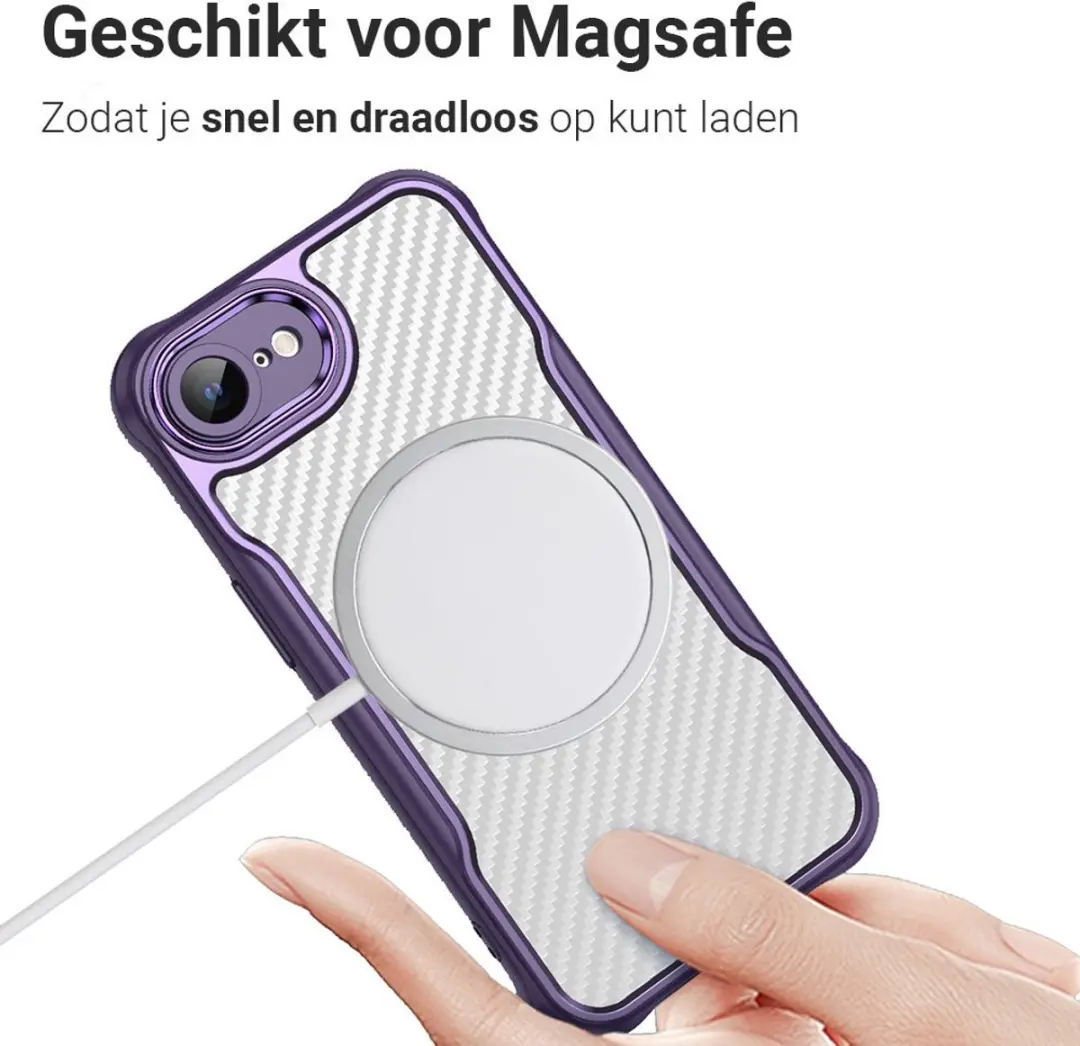 MobiQ Carbon Look MagSafe Hoesje iPhone 16e 46-00855 - Paars