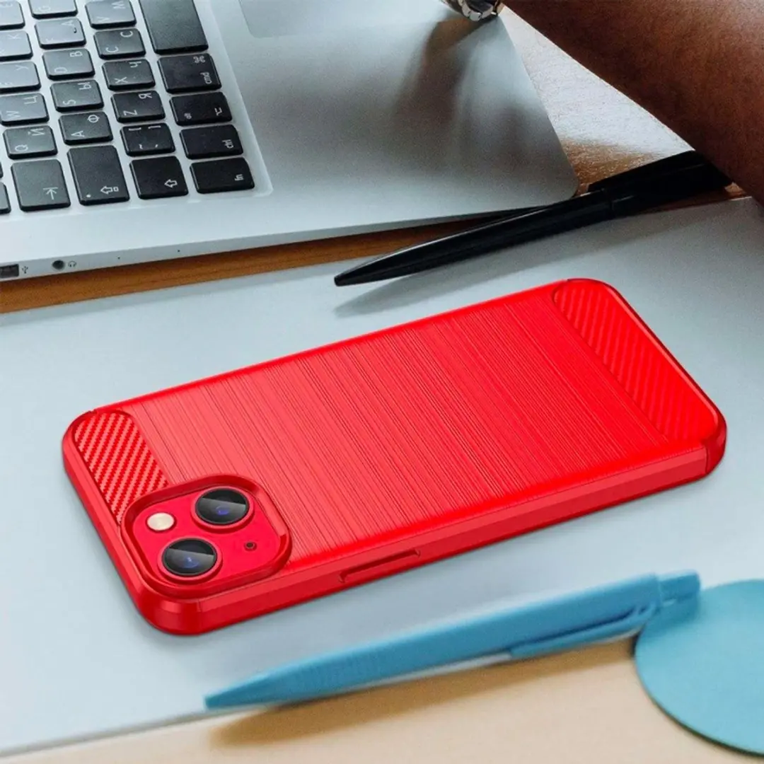 MobiQ Carbon Look Hoesje iPhone 14 - Rood - 13-01758