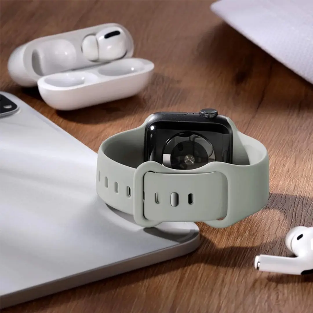 MobiQ Siliconen Bandje Apple Watch 45mm - Lichtgrijs