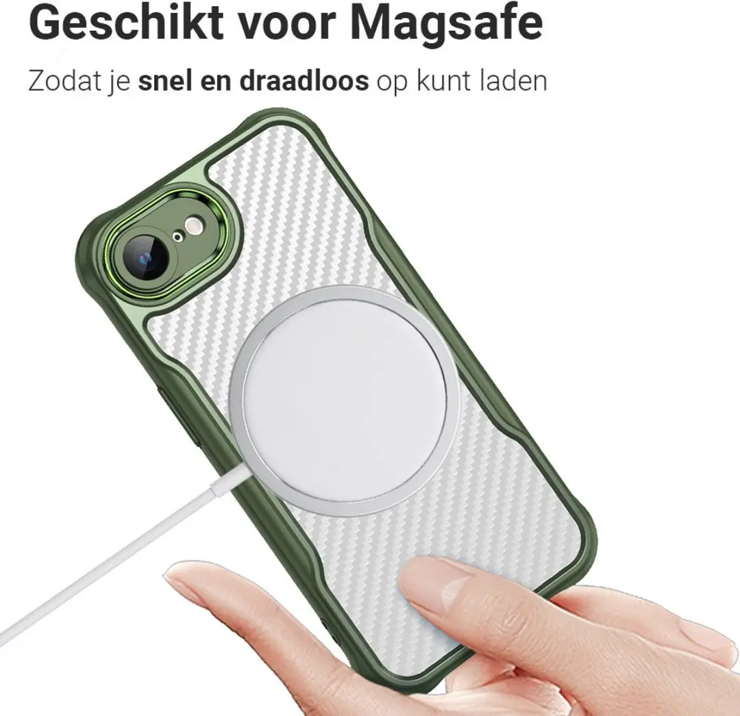 MobiQ Carbon Look MagSafe Hoesje iPhone 16e 46-00854 - Groen