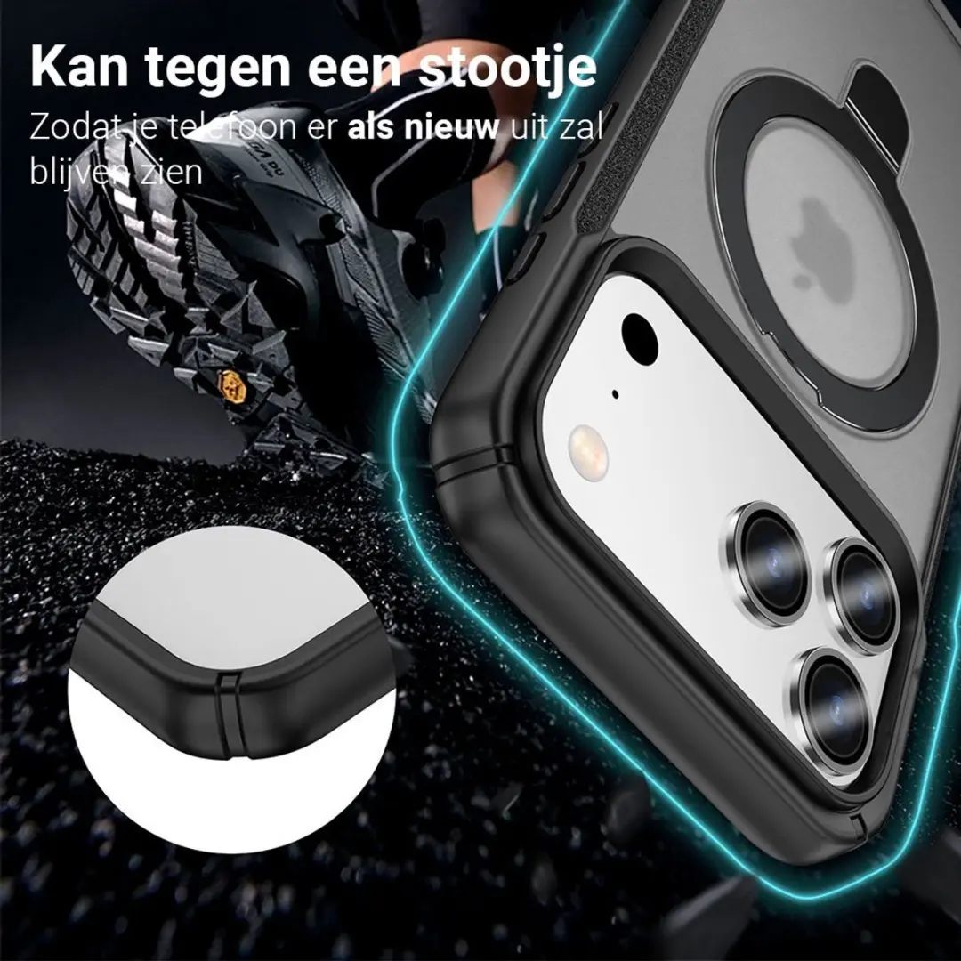 MobiQ Magnetisch Ringstand MagSafe Hoesje iPhone 17 Pro 46-01559 - Zwart/Transparant