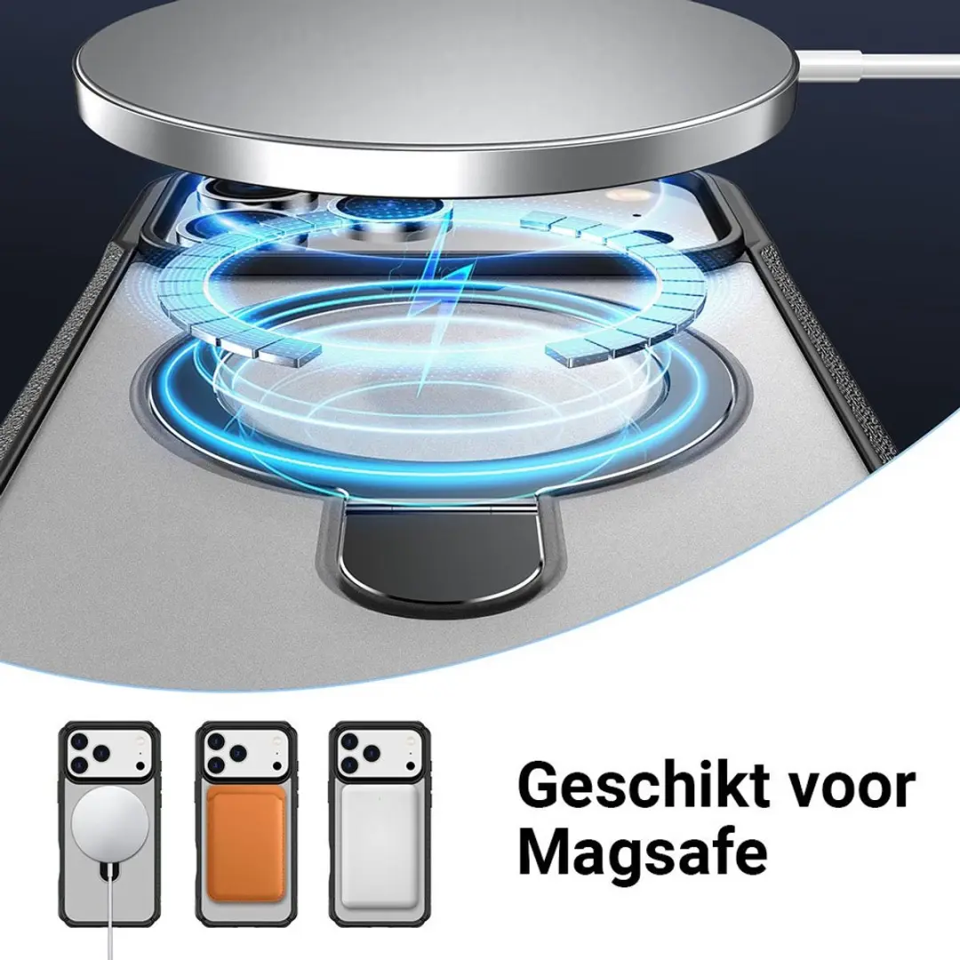 MobiQ Magnetisch Ringstand MagSafe Hoesje iPhone 17 Pro 46-01559 - Zwart/Transparant