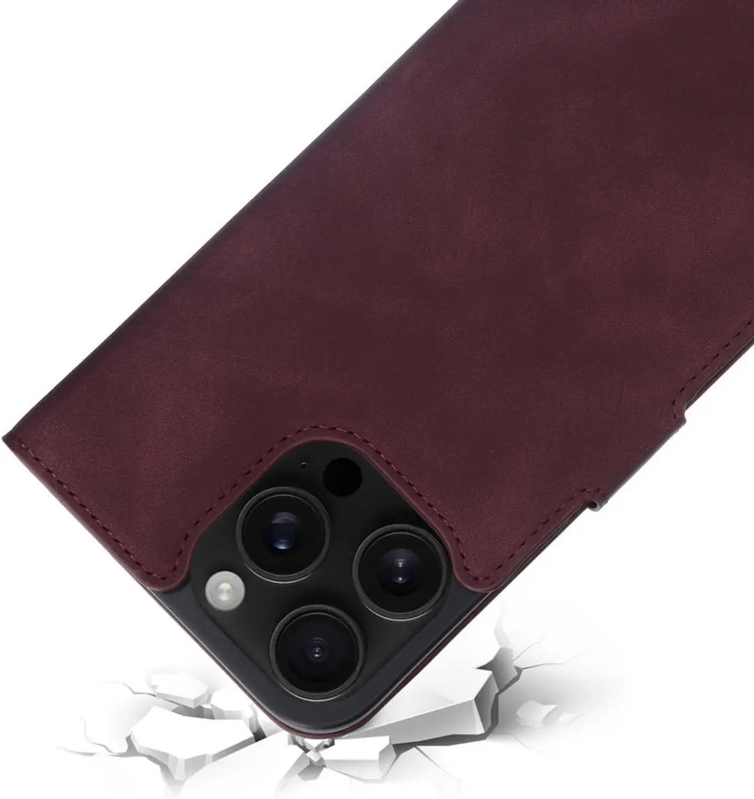 Mobiparts MP-128070 Hoesje iPhone 16 Pro Max - Wallet - Eco Leer - Magneet - Paars/Rood