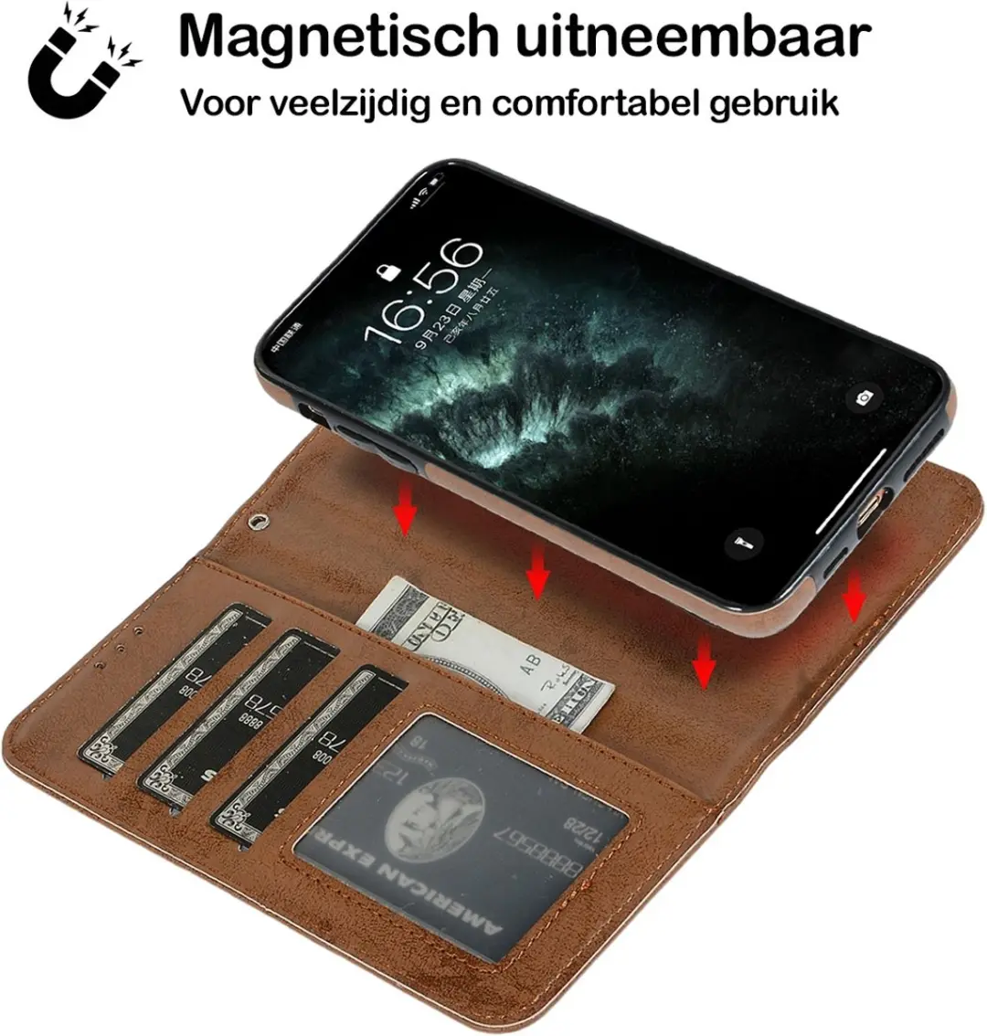 MobiQ 2-in-1 Wallet Case iPhone 14 Pro Max - 3 Pasjes - Bruin