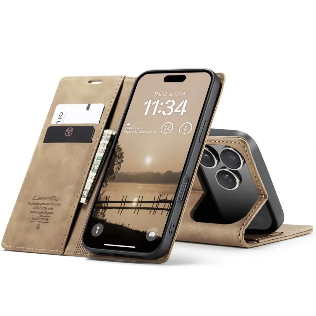 CaseMe iPhone 17 Pro Wallet Bookhoesje - Cognac Bruin