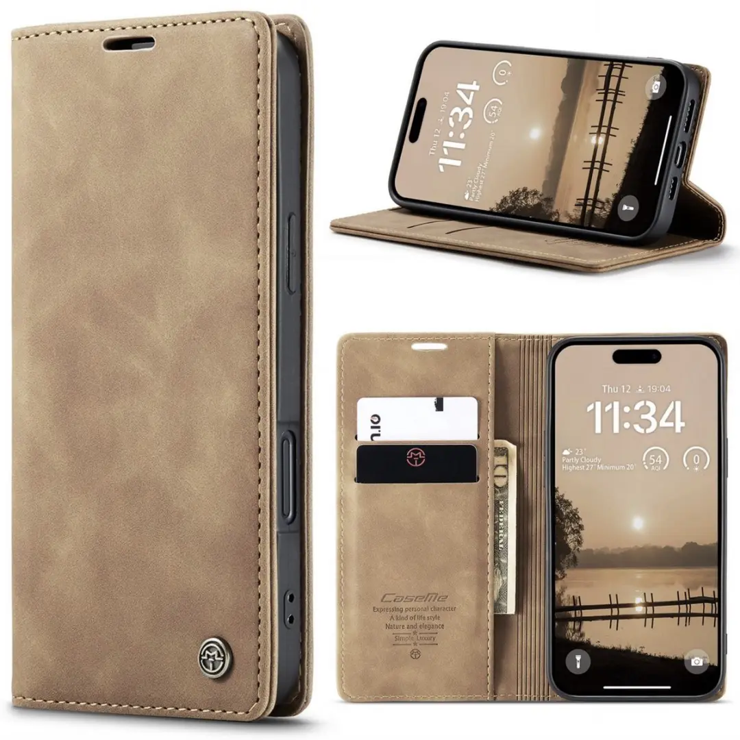 CaseMe iPhone 17 Pro Wallet Bookhoesje - Cognac Bruin
