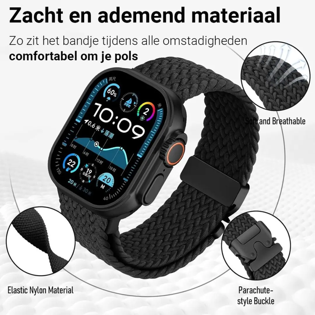 MobiQ Gevlochten Nylon Bandje Apple Watch 40mm - Zwart