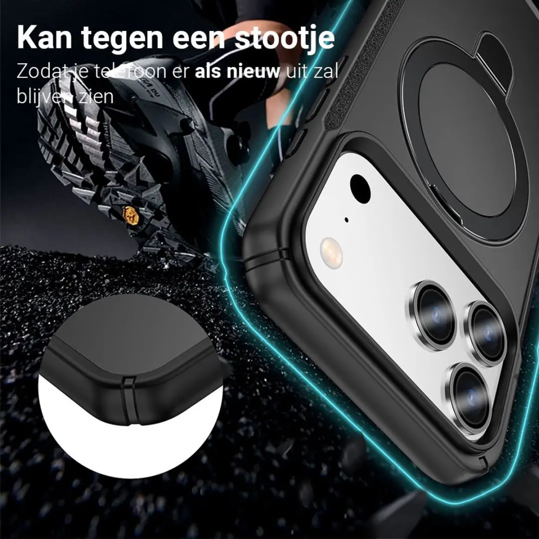 MobiQ Magnetisch Ringstand Magsafe Hoesje iPhone 17 Pro - 46-01555 - Zwart