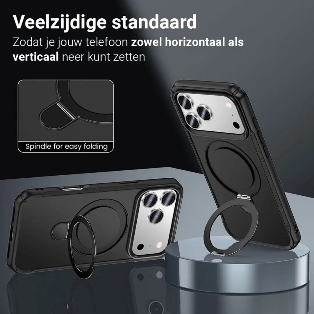 MobiQ Magnetisch Ringstand Magsafe Hoesje iPhone 17 Pro - 46-01555 - Zwart