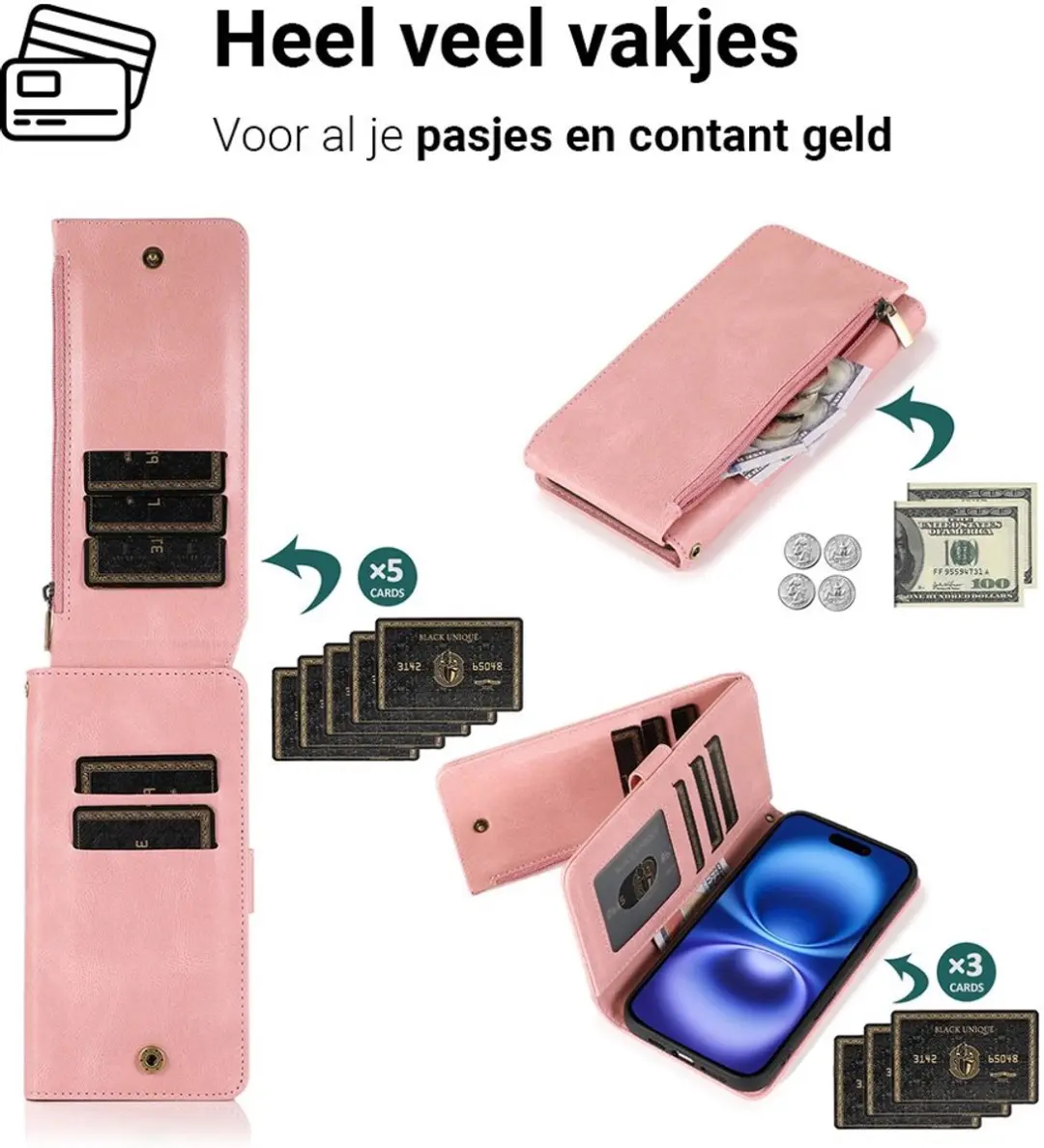 MobiQ Wallet Hoesje iPhone 16 Plus - Roze - 46-00216