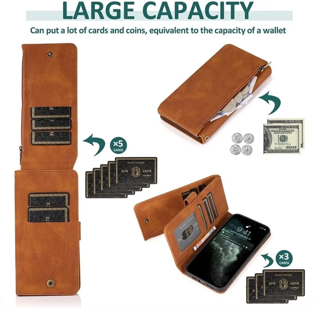 MobiQ Zacht Leren Wallet Hoesje iPhone 16 Pro - bruin