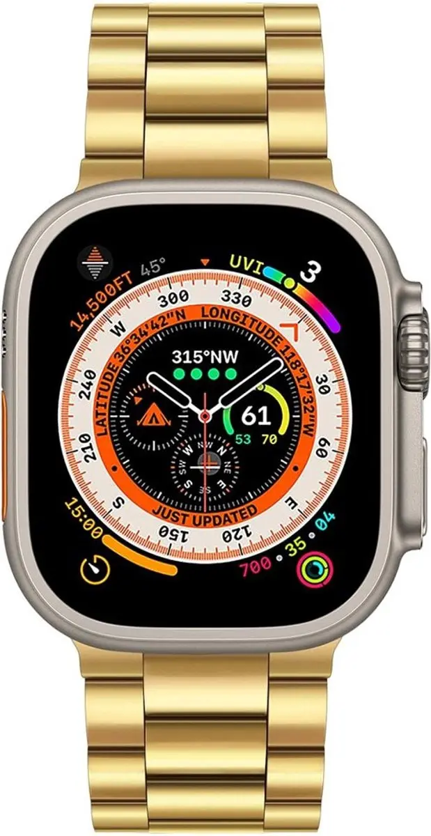 MobiQ Luxe Metalen Bandje Apple Watch 49mm - Goud