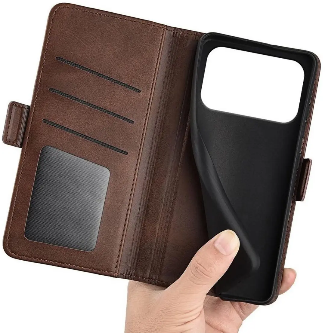 MobiQ PU Lederen Wallet Hoesje 46-01382 - iPhone 17 Pro - donkerbruin