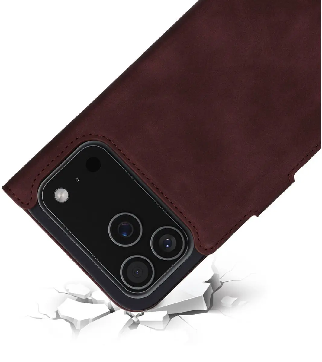 Mobiparts MP-129985 Hoesje iPhone 17 Pro Max - Wallet - Eco Leer - Magneet - Paars/Rood