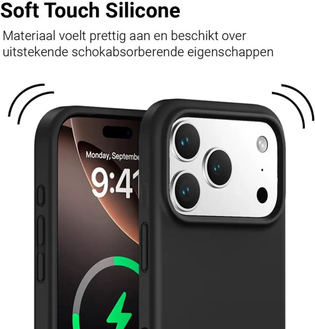 MobiQ Siliconen MagSafe Hoesje iPhone 17 Pro Max - Zwart