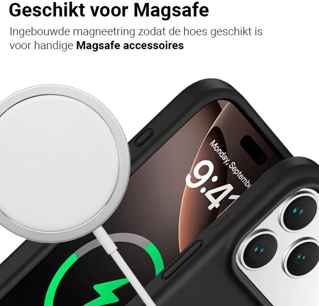 MobiQ Siliconen MagSafe Hoesje iPhone 17 Pro Max - Zwart