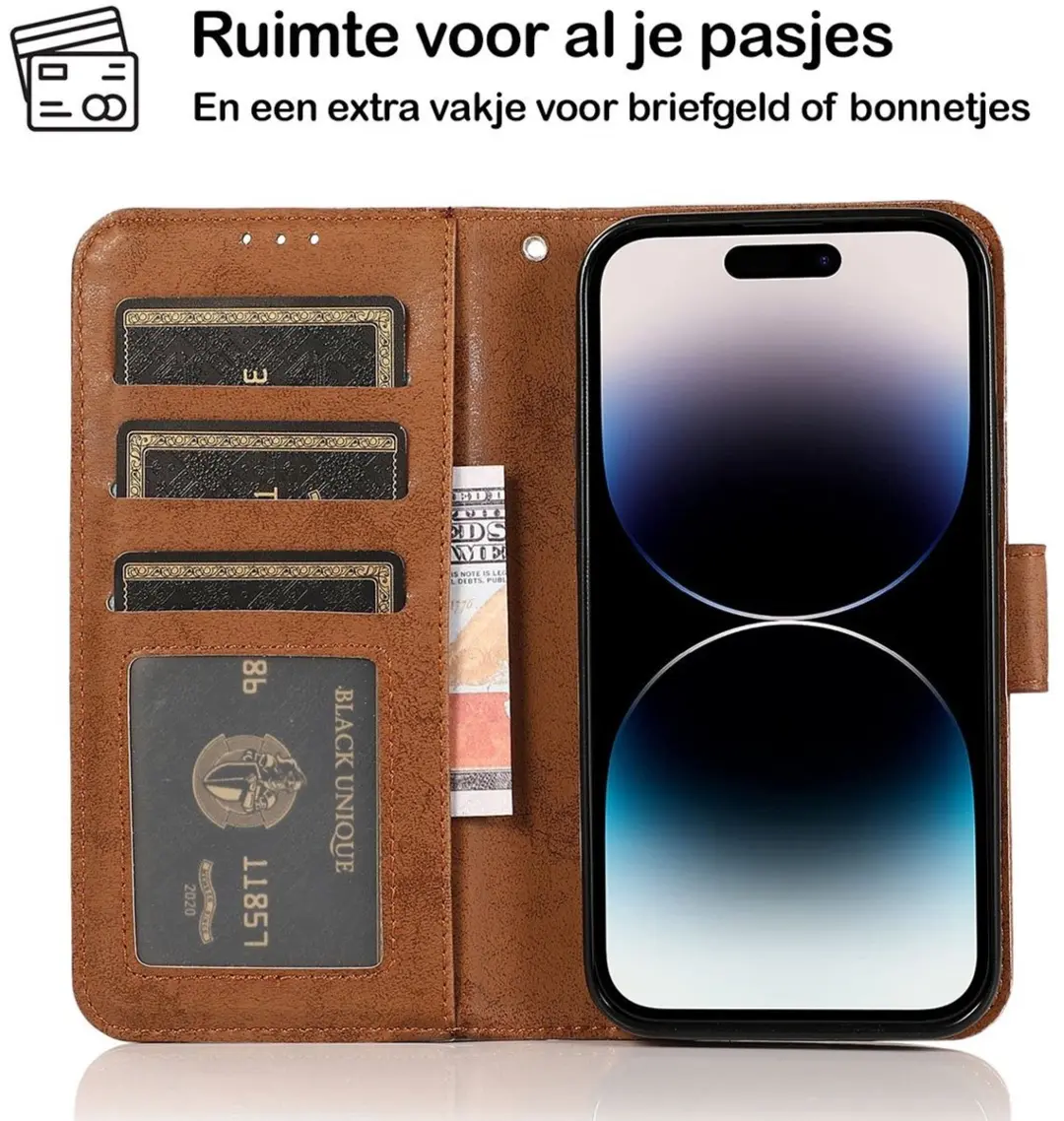 MobiQ Classic Wallet Case iPhone 16 Pro Max - bruin