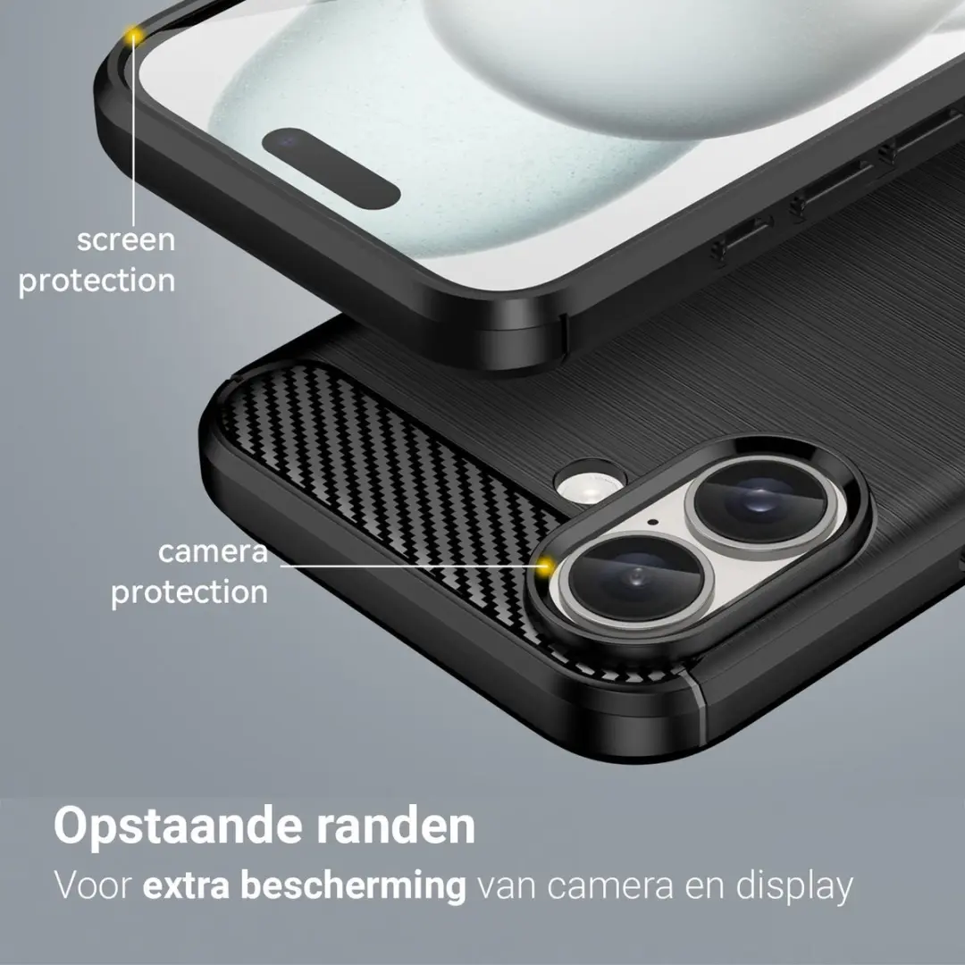 MobiQ Carbon Look Hoesje iPhone 16 Plus - Zwart - 46-00132