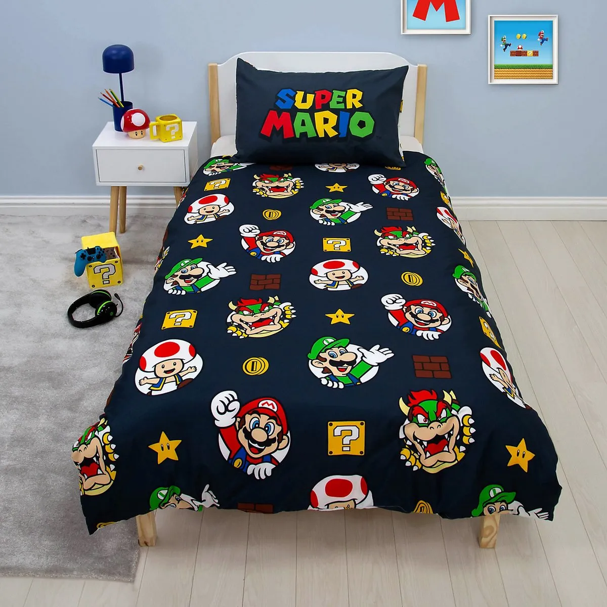 Nintendo Super Mario Bros Dekbedovertrek Eenpersoons - 135x200cm - Multicolor - afbeelding 2 van 2