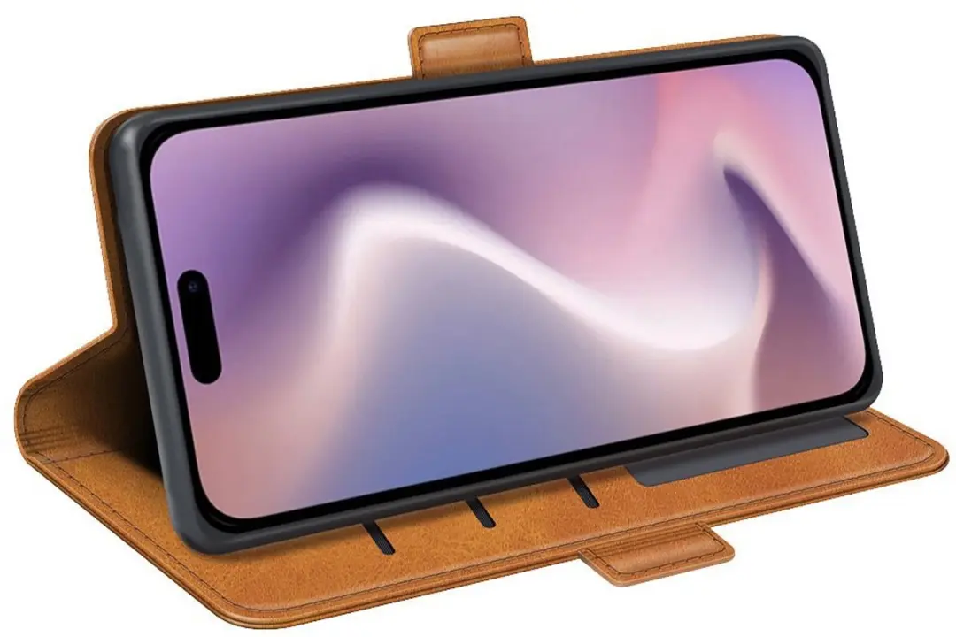 MobiQ PU Lederen Wallet Hoesje iPhone 17 - lichtbruin - MPN 46-01193