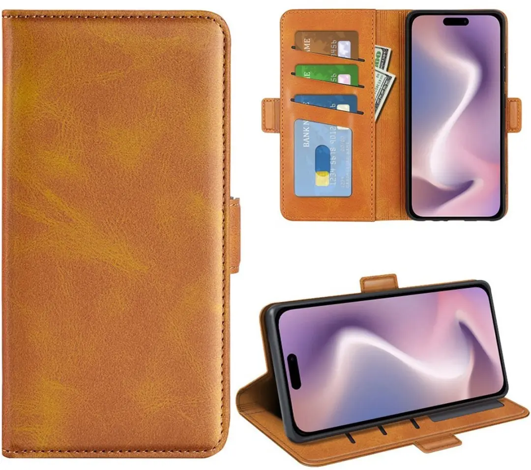 MobiQ PU Lederen Wallet Hoesje iPhone 17 - lichtbruin - MPN 46-01193
