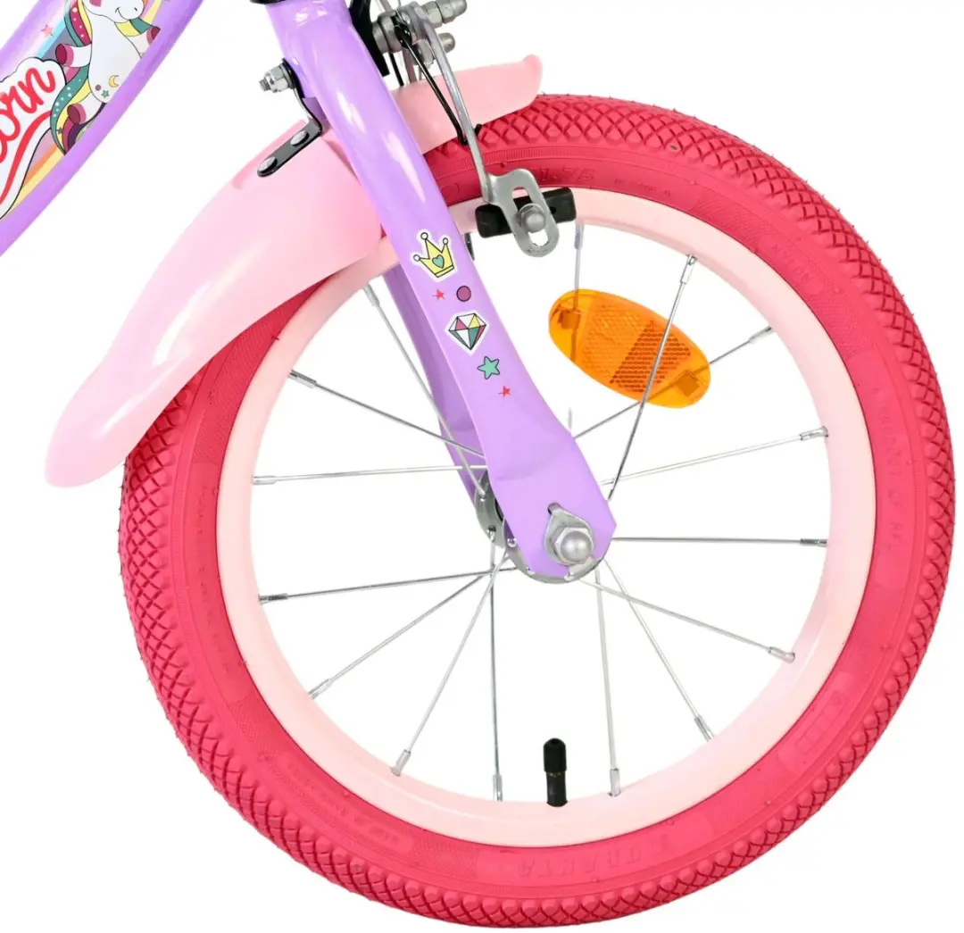 Volare Unicorn Kinderfiets 14" - Paars - Met zijwieltjes - afbeelding 6 van 6
