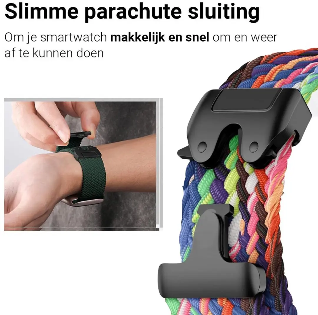 MobiQ Gevlochten Nylon Bandje Apple Watch 44mm - Regenboog