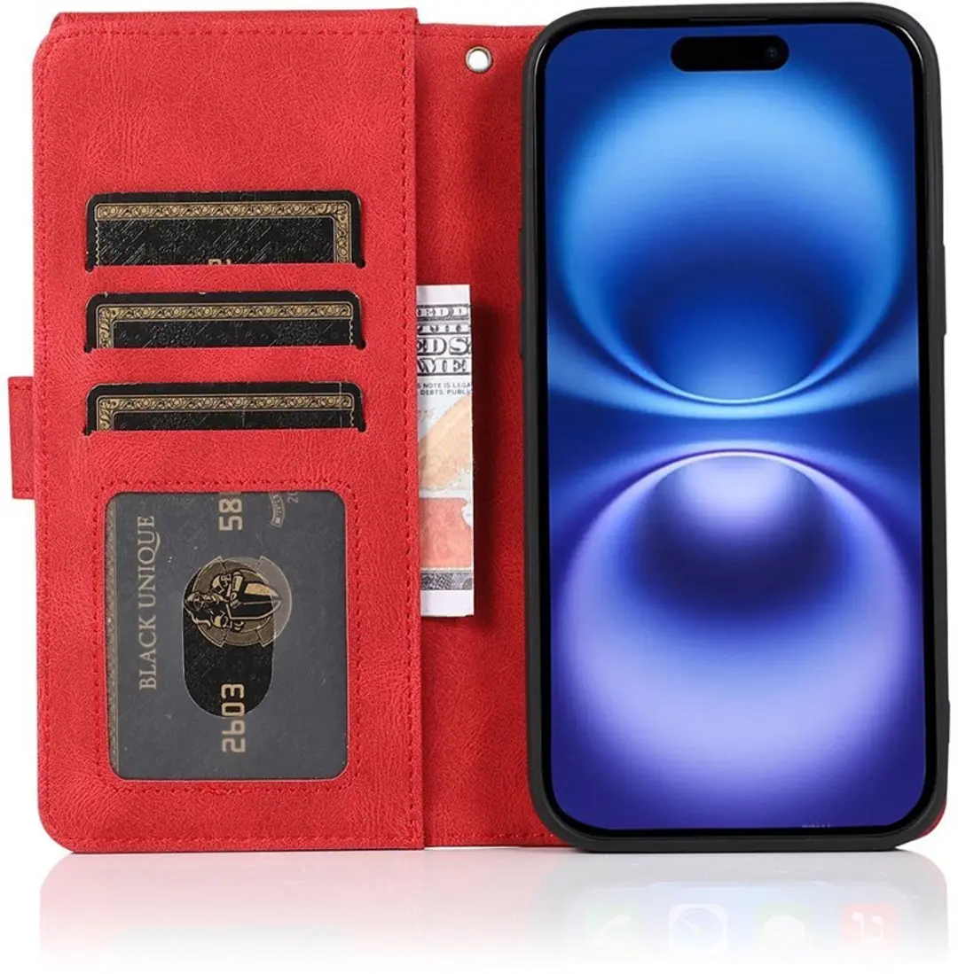 MobiQ Zacht Leren Wallet Hoesje iPhone 17 - Rood - MPN 46-01214