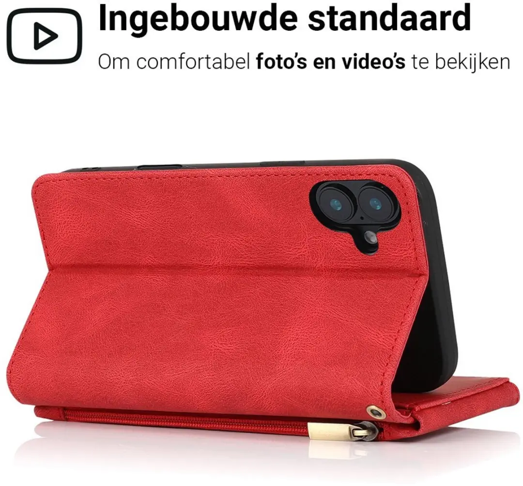 MobiQ Zacht Leren Wallet Hoesje iPhone 17 - Rood - MPN 46-01214