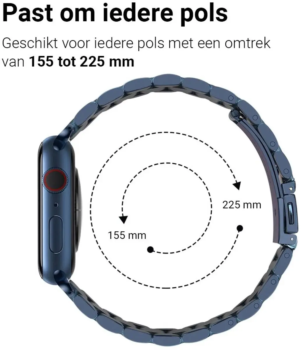 MobiQ Luxe Metalen Bandje Apple Watch 49mm - Blauw